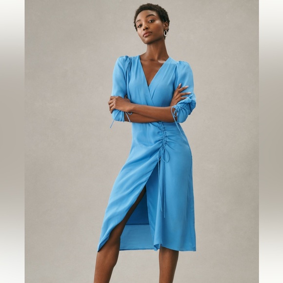 Magali Pascal Blue Silk Blend Midi Wrap Dress NWT | Anthropologie | Size Small - Picture 1 of 10